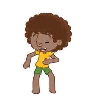 a cartoon boy with curly hair and a yellow shirt