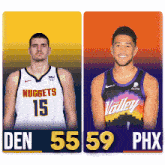 two basketball players one from the nuggets and one from the suns
