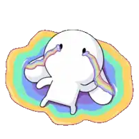 a cartoon of a white rabbit with a rainbow coming out of its eyes