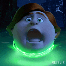 a cartoon character with a green glow around his neck and a netflix logo behind him