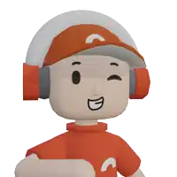 a cartoon character wearing an orange hat and headphones