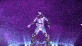 a person is surrounded by a purple glowing sphere
