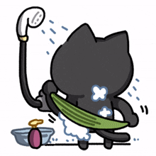 black cat green eyes fresh bath