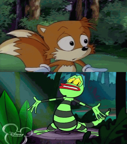 a cartoon of a fox and a frog with disney channel written on the bottom right