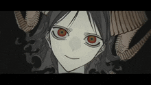 a drawing of a girl with red eyes and horns on her head