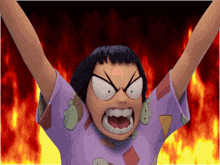a cartoon character is making an angry face with her arms up in the air