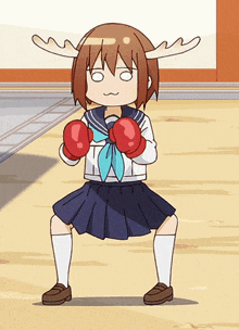 a cartoon of a girl wearing boxing gloves with antlers on her head