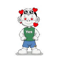 a cartoon character wearing sunglasses and a green shirt that says yes