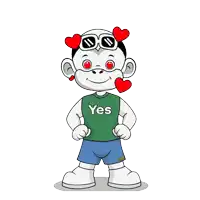 a cartoon character wearing sunglasses and a green shirt that says yes