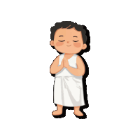 a cartoon illustration of a boy in a white towel with his eyes closed