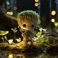 a figurine of a tree with roots and leaves on it