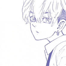a black and white drawing of a person wearing glasses and earrings .