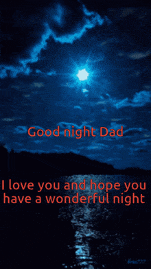 a poster that says good night dad with a full moon in the background