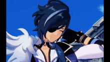 a blue haired anime character with an eye patch on his eye