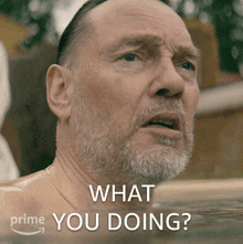 a man in a bathtub with the words what you doing written on the bottom