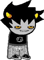 a cartoon character wearing a black shirt with a cancer sign on it