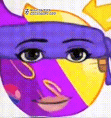 a cartoon face with a blue headband and a yellow arrow pointing to the left