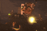 a painting of a man with a glowing light coming out of his mouth
