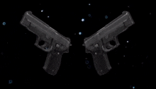 a logo for innocent jan stylis with two guns in the background