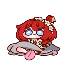 a cartoon drawing of a girl with red hair and white flowers