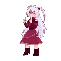 a drawing of a girl in a red dress pointing at something