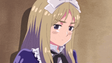 a blonde anime girl with a bow on her head looks angry