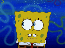 a close up of a spongebob squarepants cartoon character with a sad look on his face