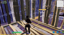 a screenshot of a video game shows a person standing on a wooden structure