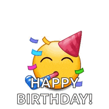 a birthday card with a bunch of smiley faces wearing party hats and blowing party horns .