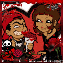 a cartoon of a man and a woman with hearts in their mouths and the words picmix on the bottom
