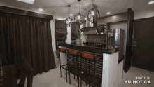 a kitchen that has the word kitchen on the counter