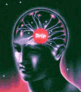 a drawing of a man 's brain with a red circle that says drip on it