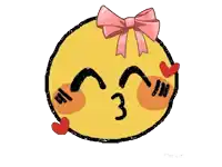a yellow smiley face with a pink bow and hearts