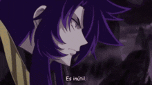 a purple haired anime character with blood coming out of his nose