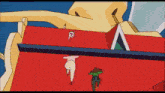 a cartoon drawing of a man standing on a red carpet
