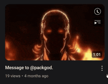 a screenshot of a video of a boy with the caption message to @packgod