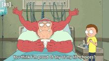 a cartoon of a monster in a hospital bed with the words you think i 'm proud