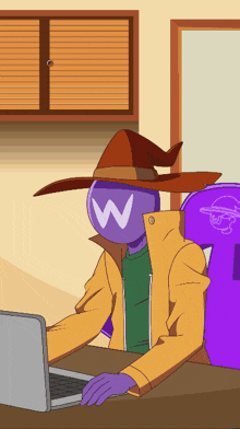 a cartoon drawing of a person with a w on their face
