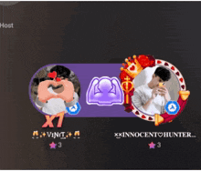 a screenshot of a video game with two avatars one of which has the name innocent hunter on it