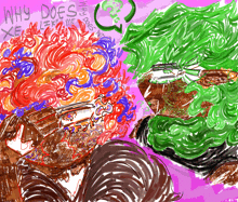 a drawing of a man and a woman with the words " why does " on the bottom