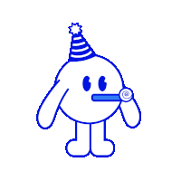a cartoon character wearing a party hat and blowing a party horn in front of the number 2