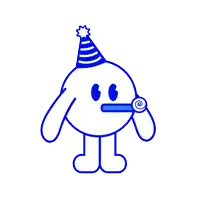 a cartoon character wearing a party hat and blowing a party horn in front of the number 2
