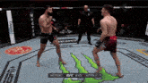 two men are fighting in a ufc ring with a monster energy logo on the floor