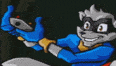 a close up of a cartoon character wearing glasses and a mask .
