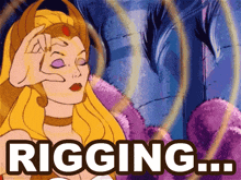 a cartoon of a woman with the word rigging written above her