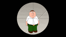 peter griffin is looking through a sniper scope and waving