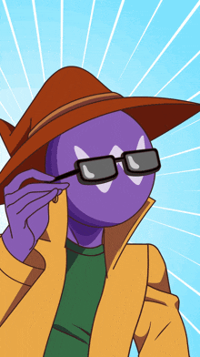 a cartoon character with glasses and a hat