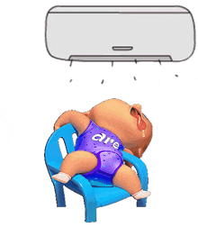 a cartoon baby wearing purple shorts with the word aire on them