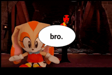 a cartoon character with a white speech bubble that says bro