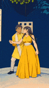 a man and a woman are standing next to each other in a room with the word honey on the bottom